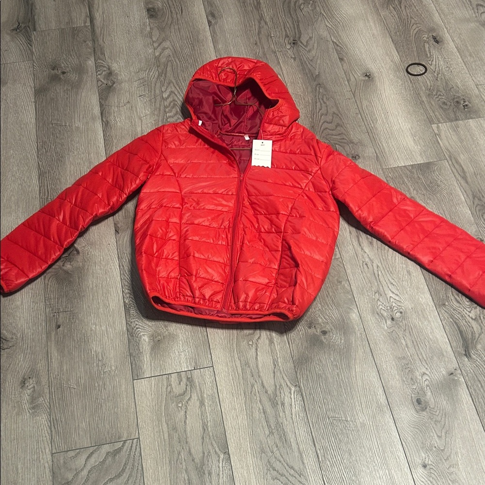 Red Quilted Hooded Jacket